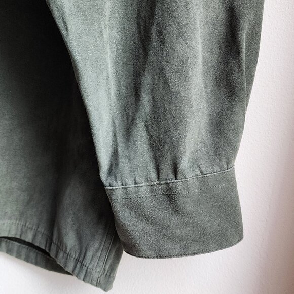 Pierre Cardin Green Faux Suede Button Down Shirt Size Large - Picture 9 of 13